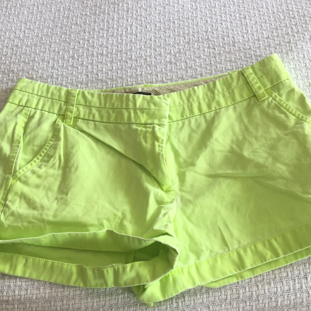 Neon green/yellow JCrew 3 inch Chino Shorts